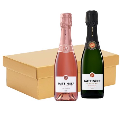 Mixed Taittinger Brut & Rosé Champagne 37.5cl Twin Hamper Gift Box